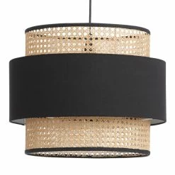 Deals 🌟 World Market Natural Rattan and Black Fabric Pendant Lamp ✨