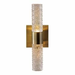Wholesale 🥰 World Market Harriet Antique Brass And Textured Glass LED Wall Sconce ⌛