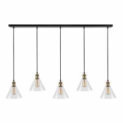 Promo 🔥 World Market Presta Black Metal And Glass 5 Light Pendant Lamp 🎉