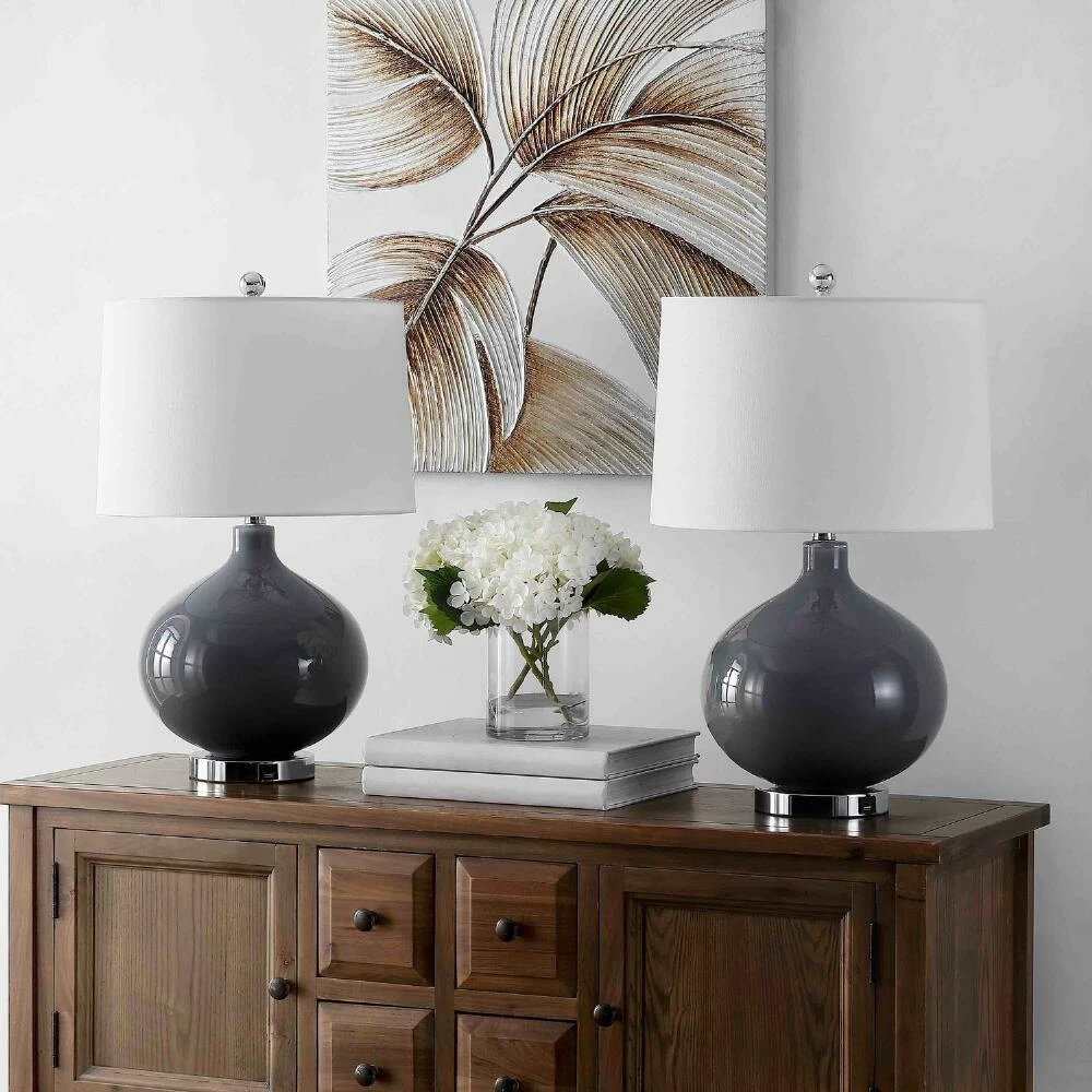 Best Pirce 😀 World Market Masera Gray Glass Table Lamp With USB Set Of 2 🌟 4 Best Pirce 😀 World Market Masera Gray Glass Table Lamp With USB Set Of 2 🌟 - Image 2