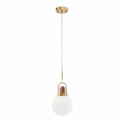 Outlet ⌛ World Market Bjorn Gold Metal And White Glass Pendant Lamp 👏