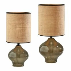 New 👏 World Market Eden Natural Rattan and Green Glass Table Lamp 🤩
