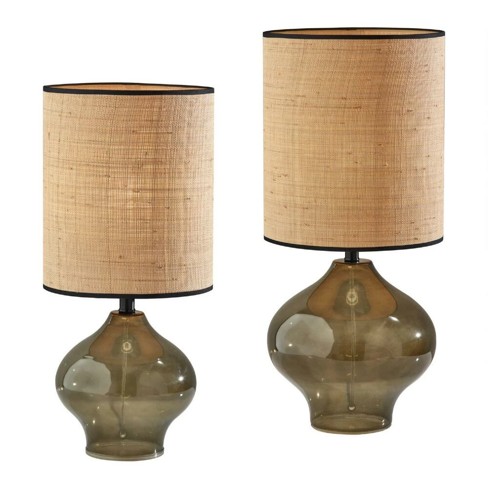 New 👏 World Market Eden Natural Rattan and Green Glass Table Lamp 🤩 3 New 👏 World Market Eden Natural Rattan and Green Glass Table Lamp 🤩