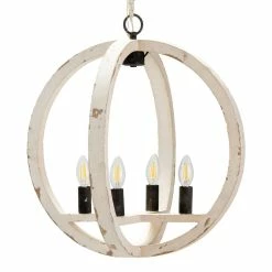 Buy ❤️ World Market Shelton Distressed White Wood Orb 4 Light Pendant Lamp ⭐