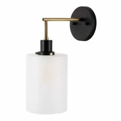 Best Sale ✨ World Market Shene Black Metal And White Glass Wall Sconce ⌛
