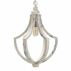 Best deal ⭐ World Market Shelby Distressed White Wood Teardrop Pendant Lamp 🧨