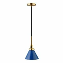 Best Pirce 🥰 World Market Matt Blue Metal Cone Shade Pendant Lamp 🌟