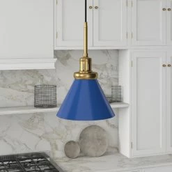 Best Pirce 🥰 World Market Matt Blue Metal Cone Shade Pendant Lamp 🌟 -Lighting Sales Store unnamed file 1626
