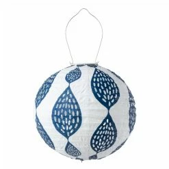 Promo 🤩 World Market Round Indigo Blue Leaf Fabric Solar LED Lantern ⭐