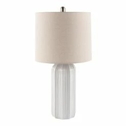 Budget 🤩 World Market Starlink White Ceramic Fluted Cylinder Table Lamp 💯