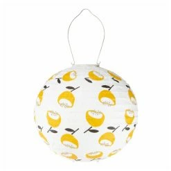Best Pirce ⭐ World Market Round Lemon Yellow Poppy Fabric Solar LED Lantern ⭐