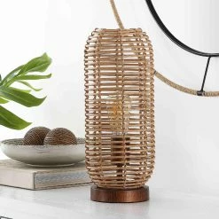 Budget 😉 World Market Eveline Brown Rattan Hurricane Table Lamp 😀 -Lighting Sales Store unnamed file 1878