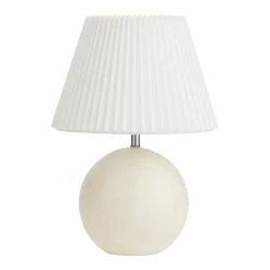 Deals 🔔 World Market Round White Stone Table Lamp with Pleated Shade 🤩