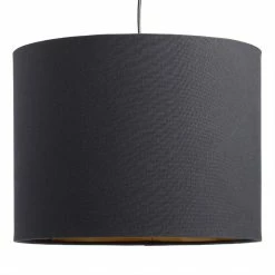 Best Pirce 👏 World Market Black Linen Drum Table Lamp Shade with Gold Lining ✔️