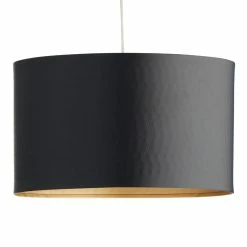 Outlet 😉 World Market Black 🔨 Hammered Steel Drum Pendant Shade with Gold Lining ✔️