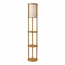 Cheapest 🎉 World Market Winsted Round Natural Wood Floor Lamp With Shelves 🌟