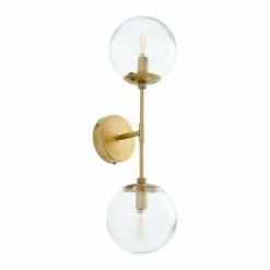 Promo 😉 World Market Olivia Brass And Clear Glass Globe 2 Light Wall Sconce 🎁