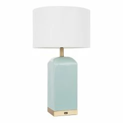 Cheap 😀 World Market Tessa Aqua Ceramic And Metal Block Table Lamp With USB Port 🔥