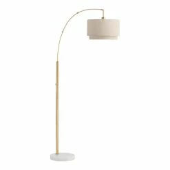 Best Sale 🛒 World Market Bria Brass And Marble Tiered Shade Adjustable Arc Floor Lamp ✨
