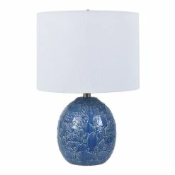 Cheap 💯 World Market Jay Blue Ceramic Embossed Fish Table Lamp 😀