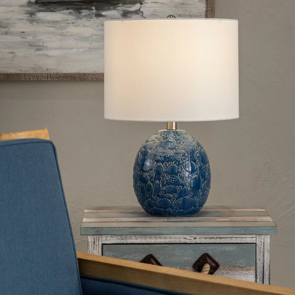 Cheap 💯 World Market Jay Blue Ceramic Embossed Fish Table Lamp 😀 4 Cheap 💯 World Market Jay Blue Ceramic Embossed Fish Table Lamp 😀 - Image 2