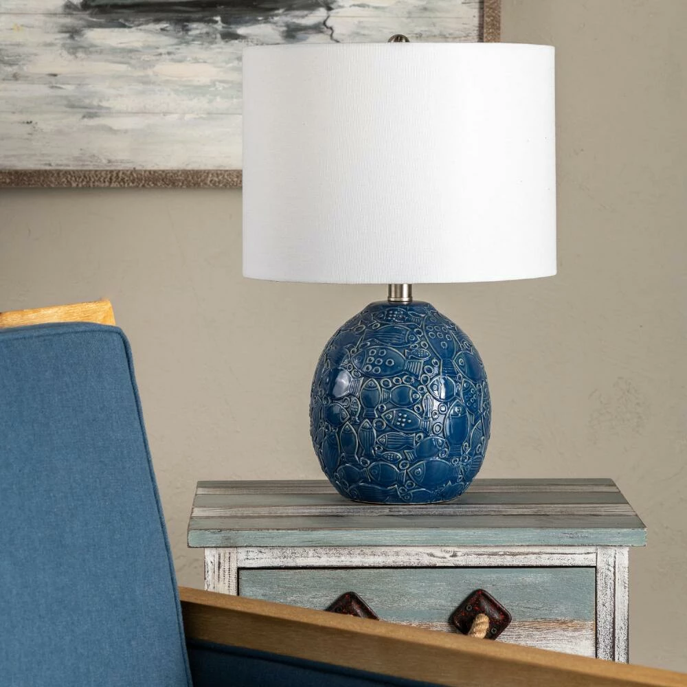 Cheap 💯 World Market Jay Blue Ceramic Embossed Fish Table Lamp 😀 5 Cheap 💯 World Market Jay Blue Ceramic Embossed Fish Table Lamp 😀 - Image 3