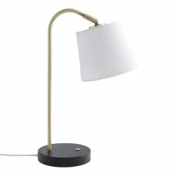 Wholesale 😉 World Market Aida White Linen and Metal Adjustable Task Lamp with USB 🎁